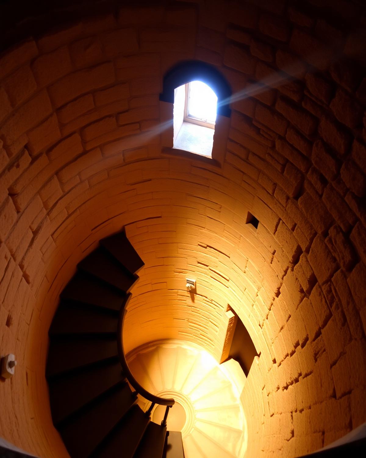 Escalera helicoidal interior con ventana abocinada