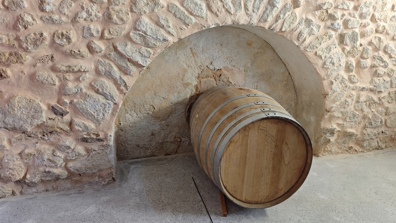Tonel de vino en un nicho abovedado del interior de la Torre Sarrió